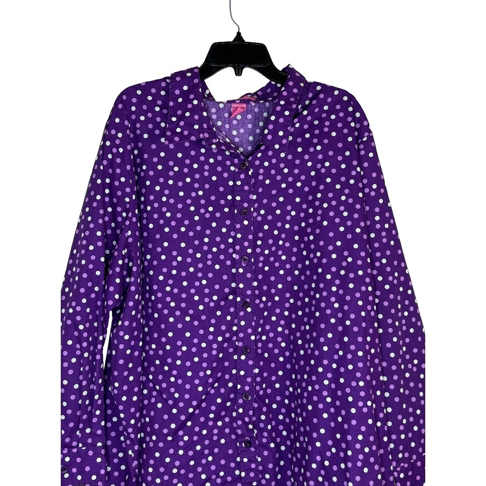 Woman Within Purple Polka Dot Button Up Shirt Womens 3X Long Sleeve Cotton Blend - Picture 2 of 11